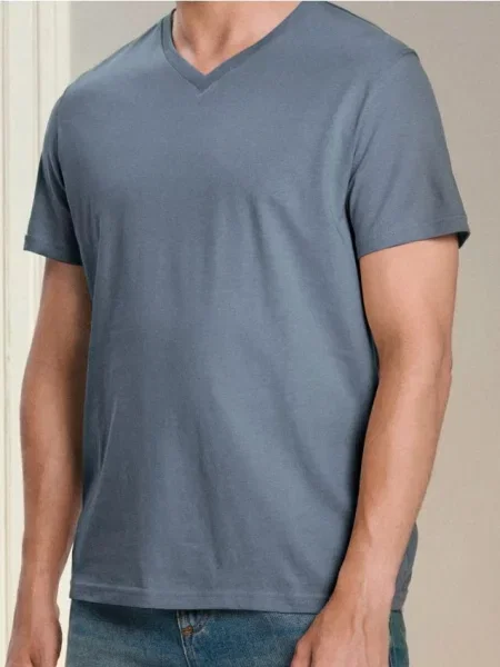 Sinsay Koszulka basic z dekoltem w serek szary