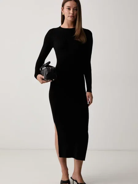 Armani Exchange rochie tricotată cu vâscoză negru