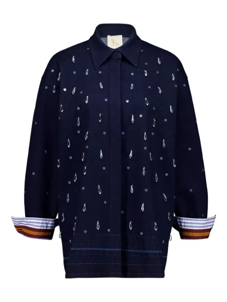 Haftowana koszula Paula w grochy niebieska