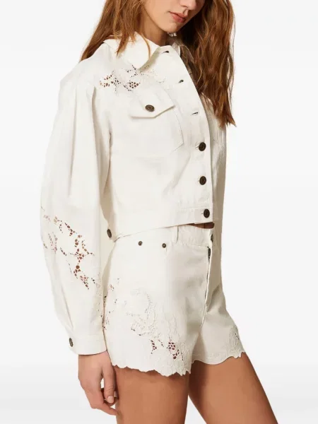 Geacă de blugi Twinset din dantelă alb