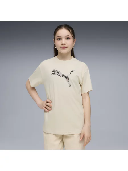 Młodzieżowa koszulka Essentials ze zwierzęcym nadrukiem PUMA biała