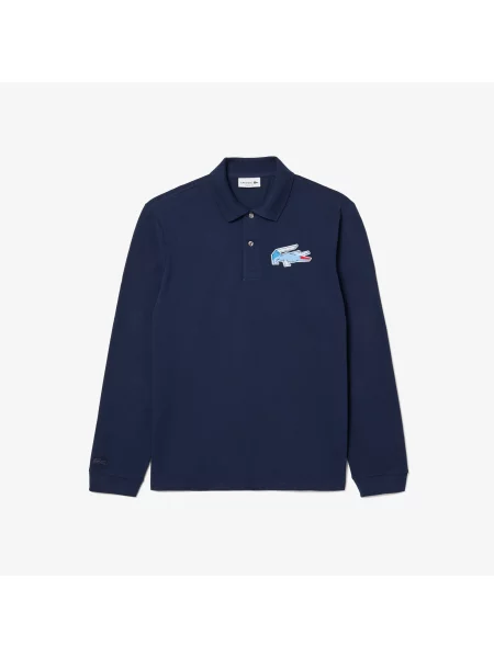 Lacoste Oryginalna Koszulka Polo Z Długim Rękawem granatowa