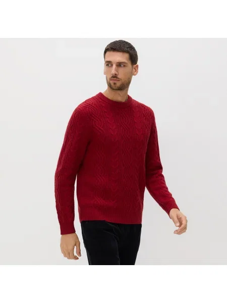 Reserved Kötött gyapjúpulóver fonott mintával piros