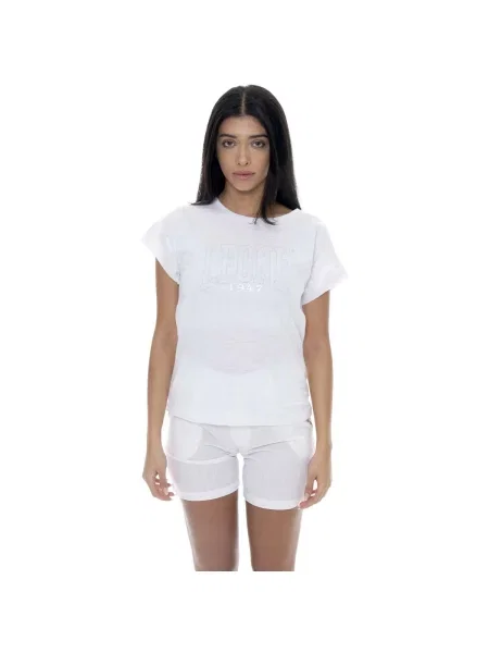 Scurt tricou Leone 1947 cu dungi cu mâneci scurte alb