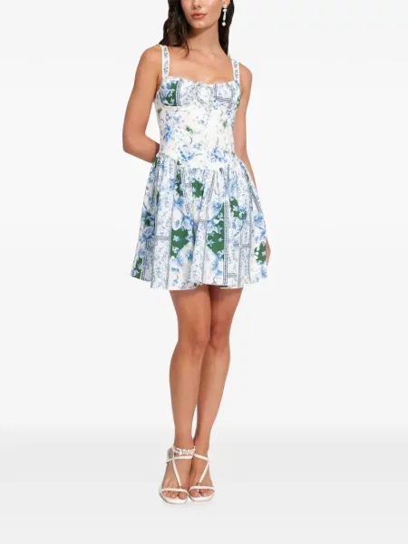 Rochie mini Agua Bendita cu model floral cu imagine alb