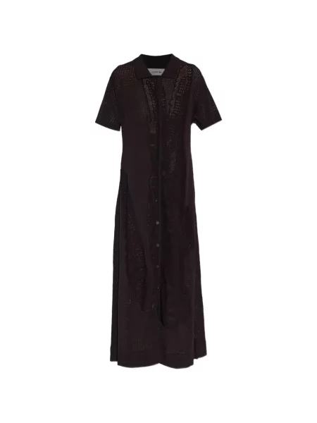Gulerat rochie midi Lacoste tricotate maro