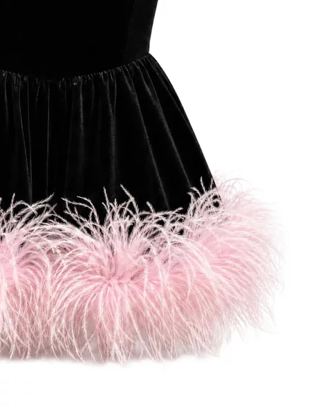 Rochie mini Bronx & Banco de catifea cu pene negru