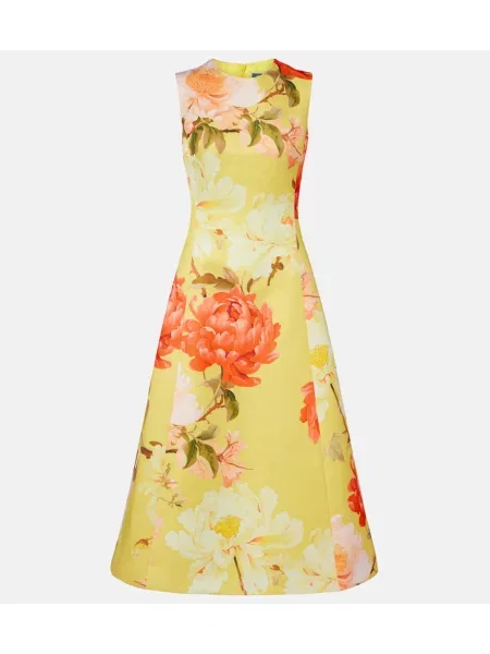 Rochie midi Leo Lin cu model floral până la genunchi de costum galben
