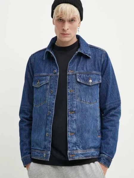 Wood Wood geaca jeans Ivan Denim barbati de tranzitie albastru