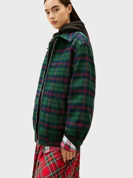 Картата утеплена джинсова куртка Tommy Jeans зелена