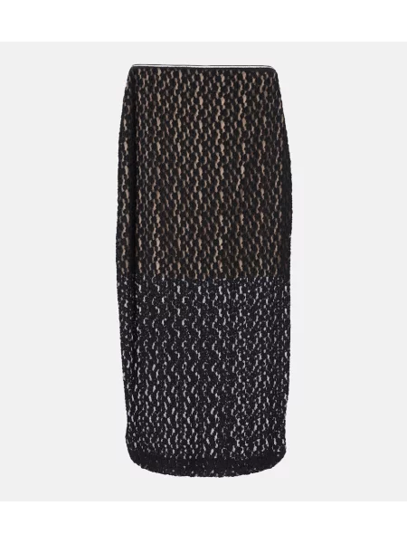 Fustă midi Vince cu model floral transparente din dantelă negru