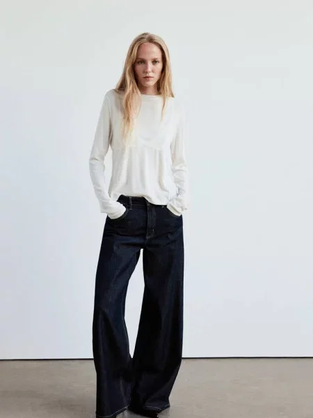 Sweter z koronkową braletką Kobieta L MANGO biały