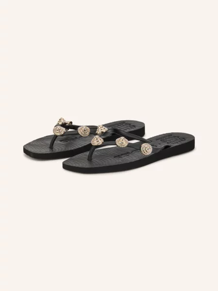 Sleepers Žabky Tapered S Ozdobnými Kamínky / stříbrná černá