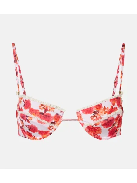 Top Bananhot cu model floral din dantelă roșu