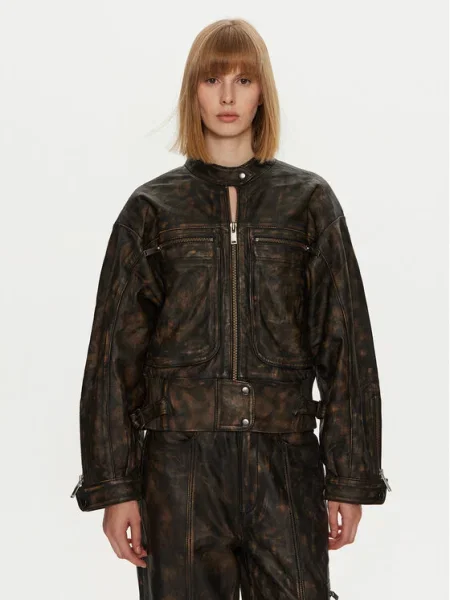 Gestuz geaca de piele femei de tranzitie oversize negru