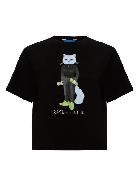Cat e Lolette Tričko Sport Cat with Dumbbells' čierna