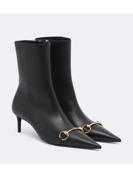 Kožené členkové čižmy Gucci čierna