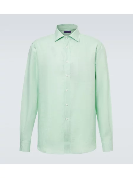 Lněná kostkovaná košile Ralph Lauren Purple Label zelená