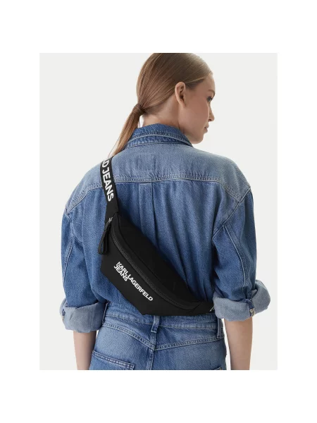 KARL LAGERFELD JEANS Pojasna torbica ESSENTIAL crna bijela