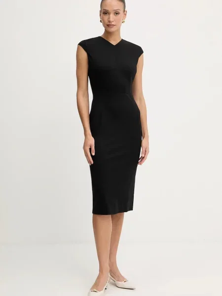 BOSS sukienka midi prosta czarny