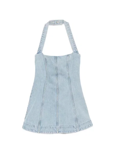 Rochie din denim Retrofete cu gât halter albastru