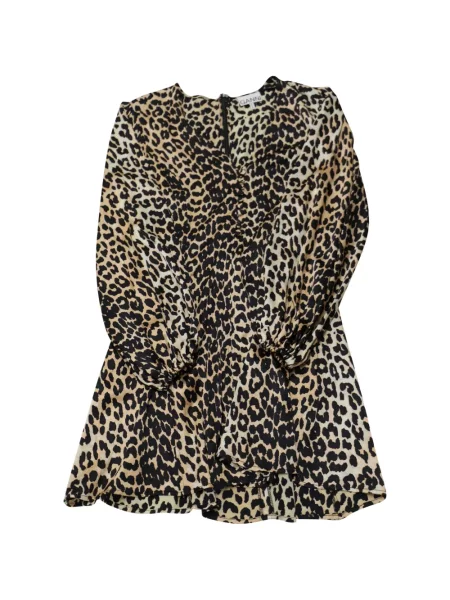 Rochie Ganni cu imagine cu model leopard cu decolteu în V