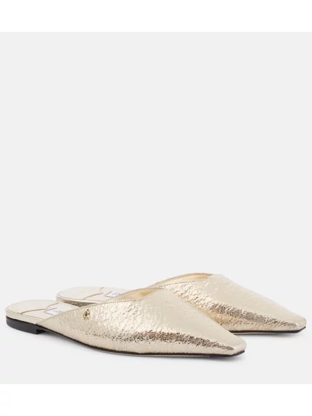 Papuci tip mules Jimmy Choo din piele auriu