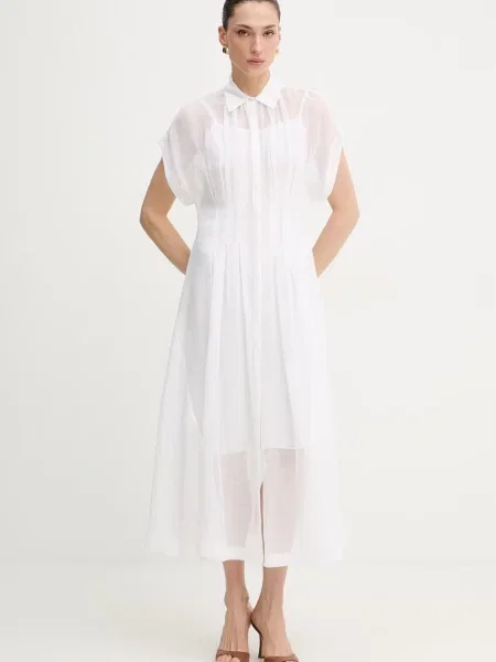 Obleka z dodatkom lanu BOSS Davinata bež