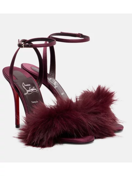 Сатенени сандали Christian Louboutin винено червено