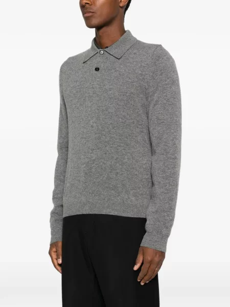 Lung tricou polo Jil Sander de lână gri