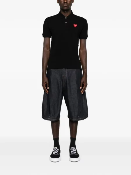 Tricou polo Comme Des Garcons Play cu motiv cu inimi negru