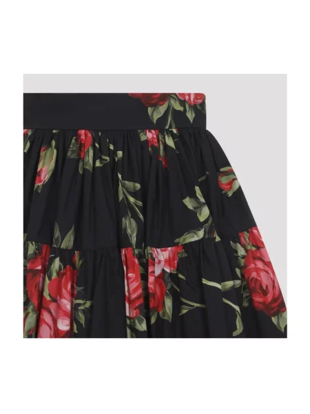Spódnica Dolce And Gabbana w kwiatki z falbankami czarna
