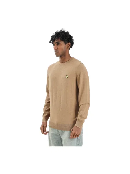 Sweter Lyle & Scott z wełny merino z okrągłym dekoltem beżowy