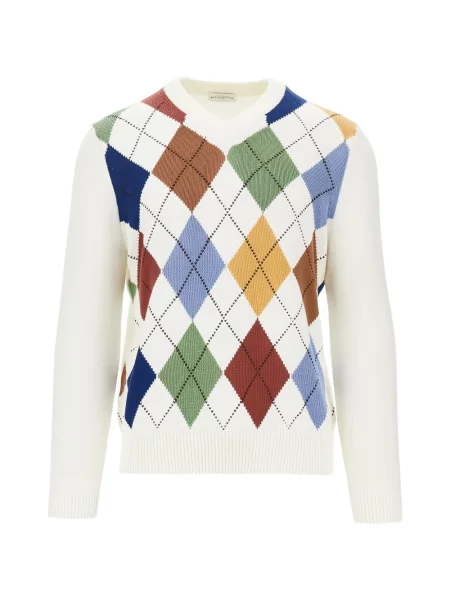 Аргайл пуловер Ballantyne с V-образно деколте бяло