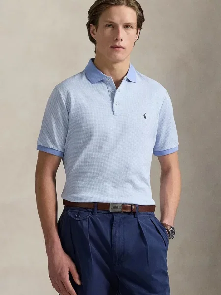 Тениска с яка Polo Ralph Lauren с изчистен дизайн синьо