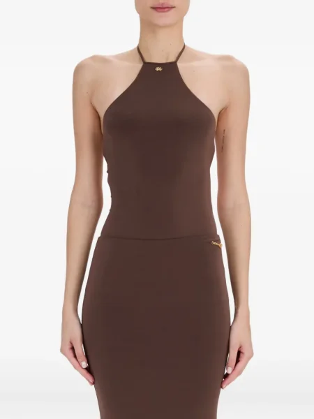 Top Amiri cu gât halter maro