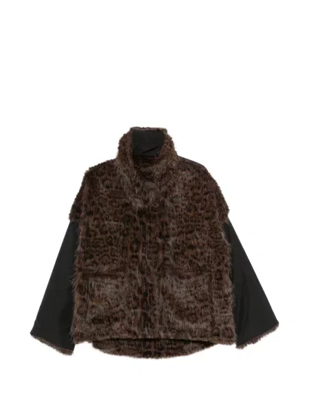 Palton de blană Collection Privée? cu imagine cu model leopard cu blană negru