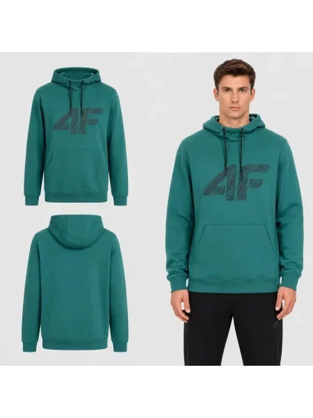 BLUZA DRESOWA 4F Z KAPTUREM Z NADRUKIEM S zielony