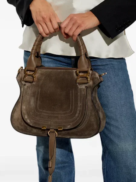 Geantă shopper Chloé din piele de căprioară maro