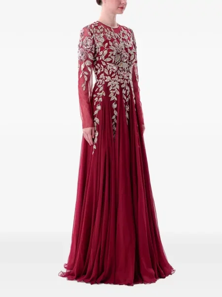 Rochie maxi Dina Melwani din șifon cu model floral roșu