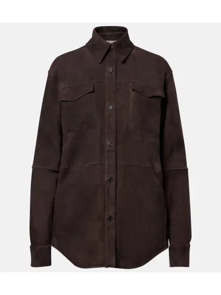 Geacă The Row din piele de căprioară maro