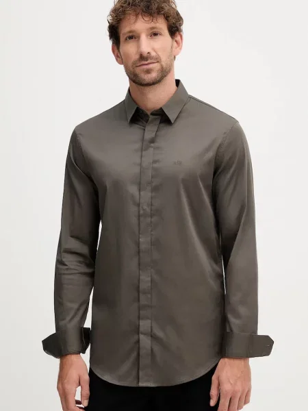 Armani Exchange cămașă cu guler clasic slim maro