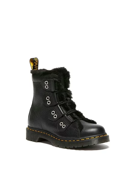 Dr. Martens workery skórzane LTT Fur Lined na platformie lekko ocieplone czarny