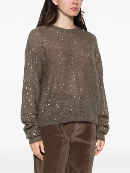 Pulover Nude cu paiete de mohair verde