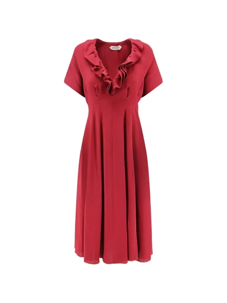Rochie midi Alberta Ferretti cu decolteu în V cu volane roșu
