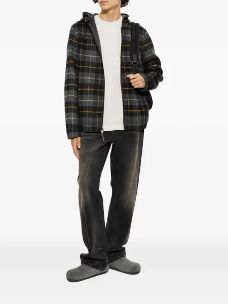 Geacă Woolrich în carouri cu glugă gri
