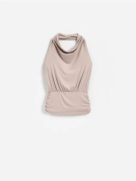 Reserved Top cu decolteu halter bej