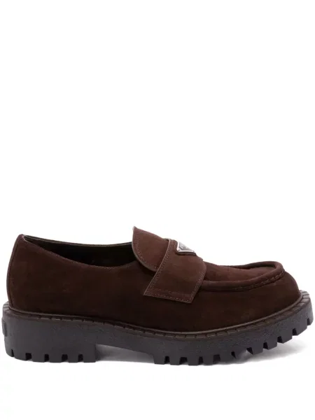 Pantofi loafer Prada din piele de căprioară maro