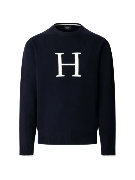 Pulover Hackett London de lână cu autograf albastru