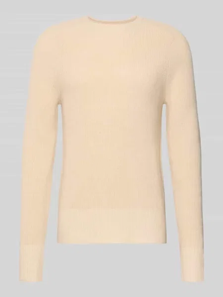 Sweter z dzianiny z prążkowanymi wykończeniami Ftc Cashmere beżowy